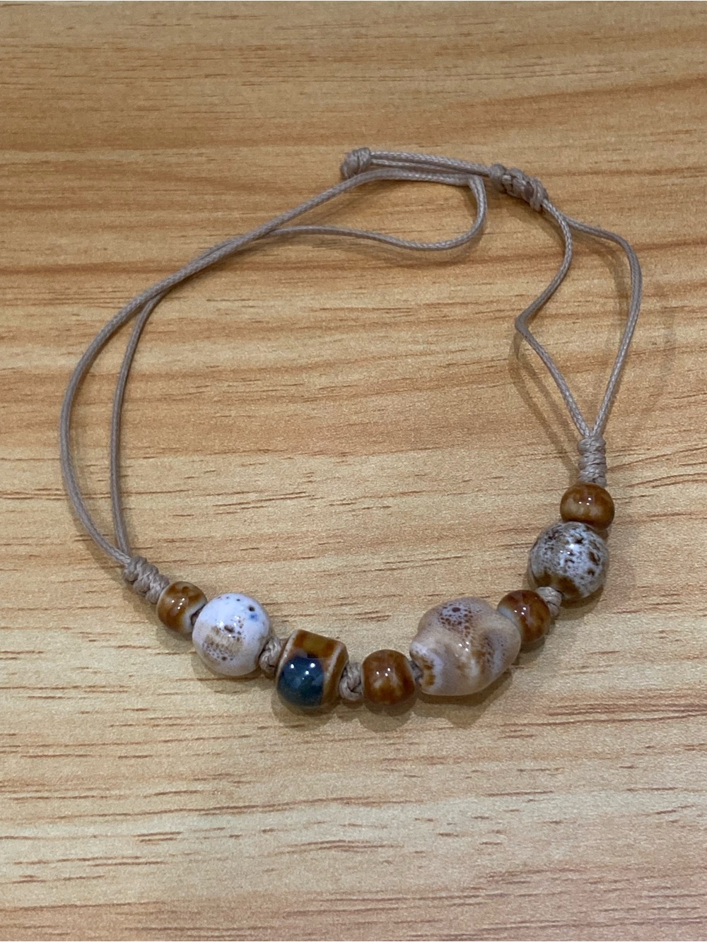 Beaded Adjustable Bracelet in Beige and Brown